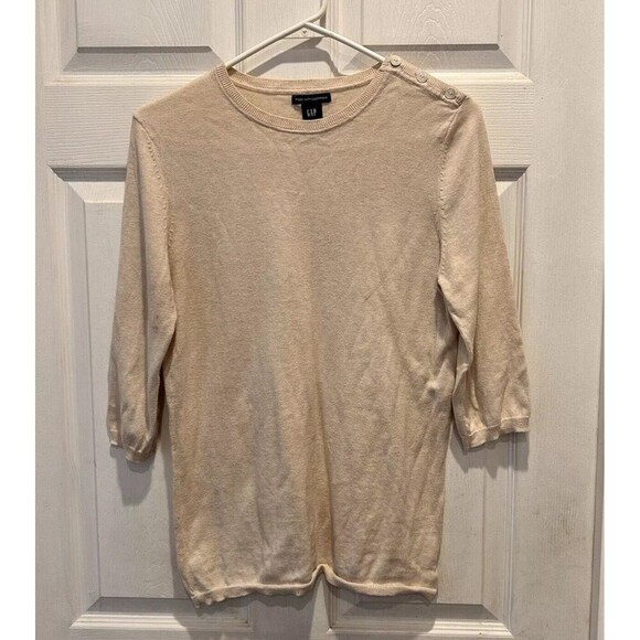 GAP‎ Women Size Large Crewneck Sweater Oatmeal Cotton/Cashmere Preppy Minimal - Picture 1 of 6